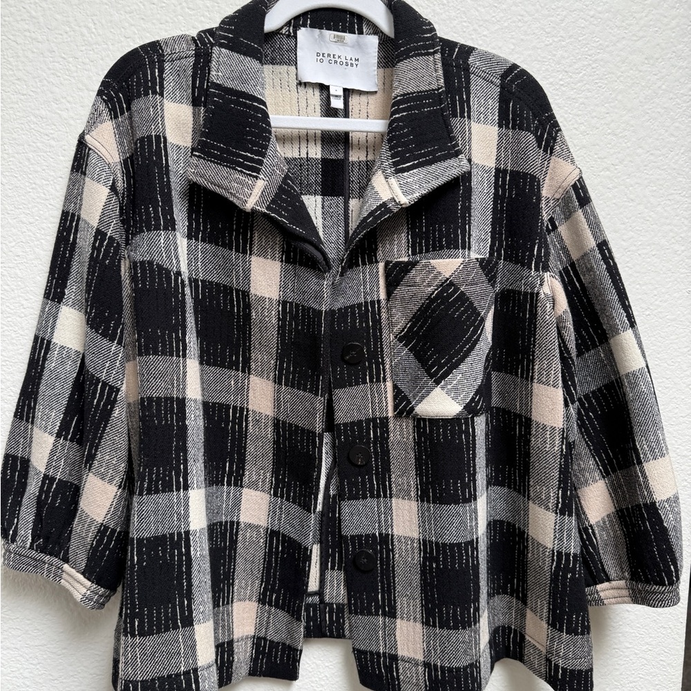 10 Crosby Derek Lam Black And Cream Wool Plaid Blazer